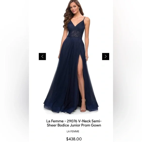 La Femme - 29076 V-Neck Semi-Sheer Bodice Junior Prom Gown SIZE 6 NWT